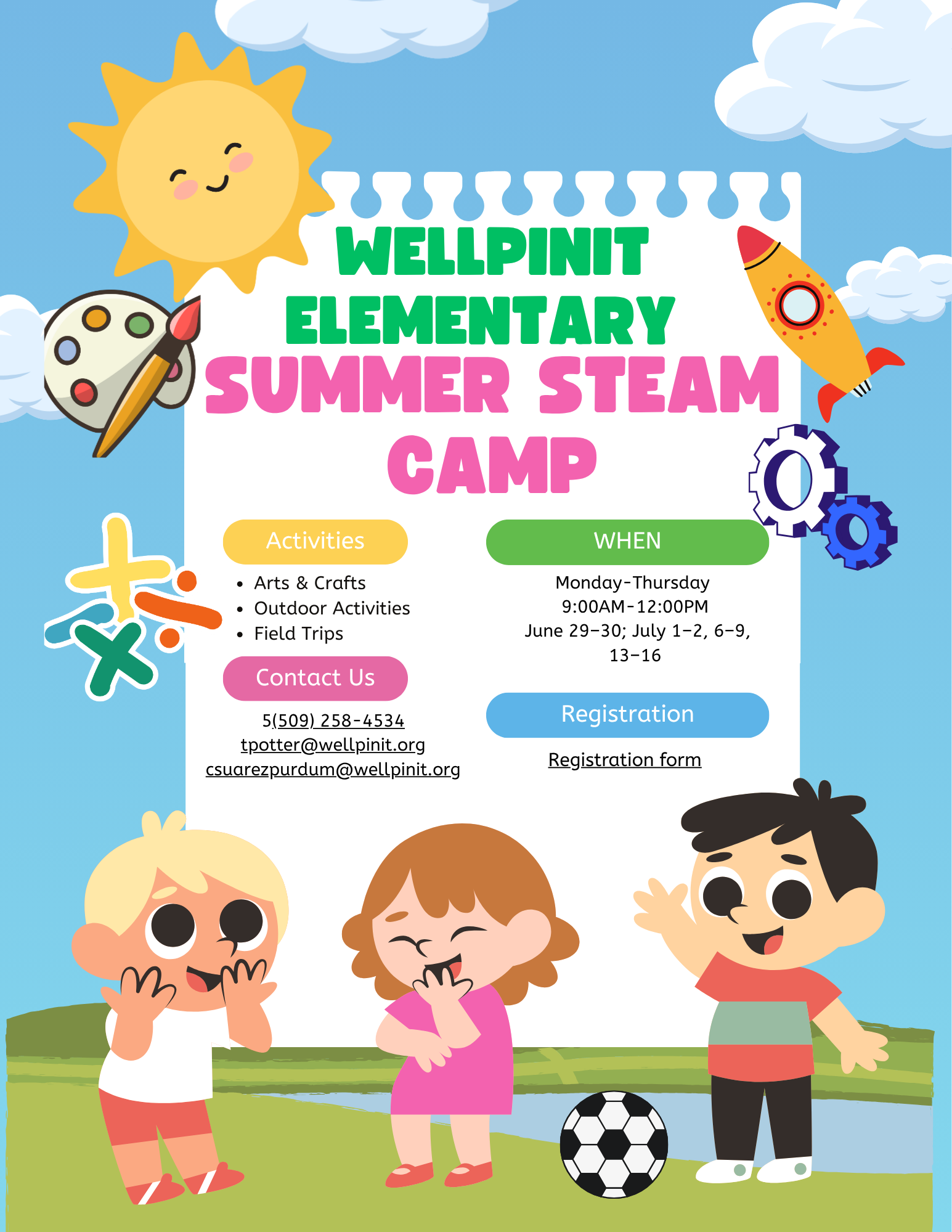 Flyer for Elementary school STEAM camp